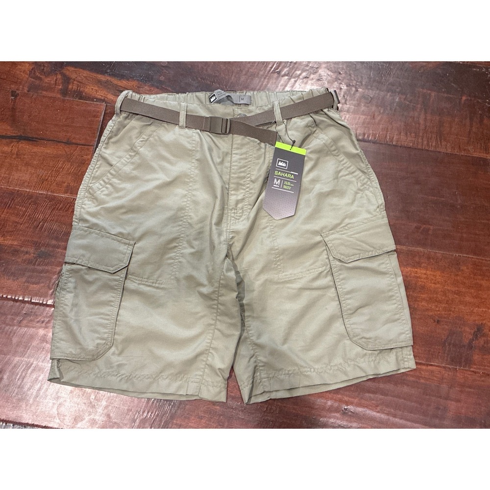NWT REI Co-op Mens Sahara Cargo Shorts 827212 Medium Green Nylon Utility Belted
